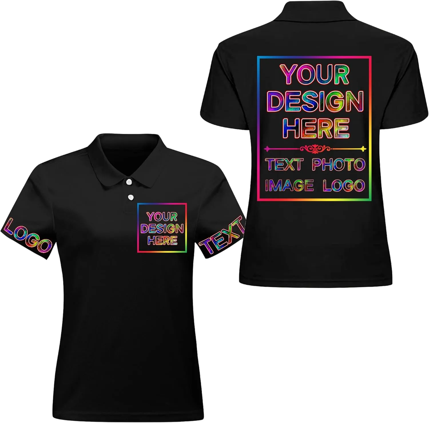 Custom Polo Shirts for Women Design Your Own Text Logo Photo Personalized Customized Golf Shirts Front Back Print