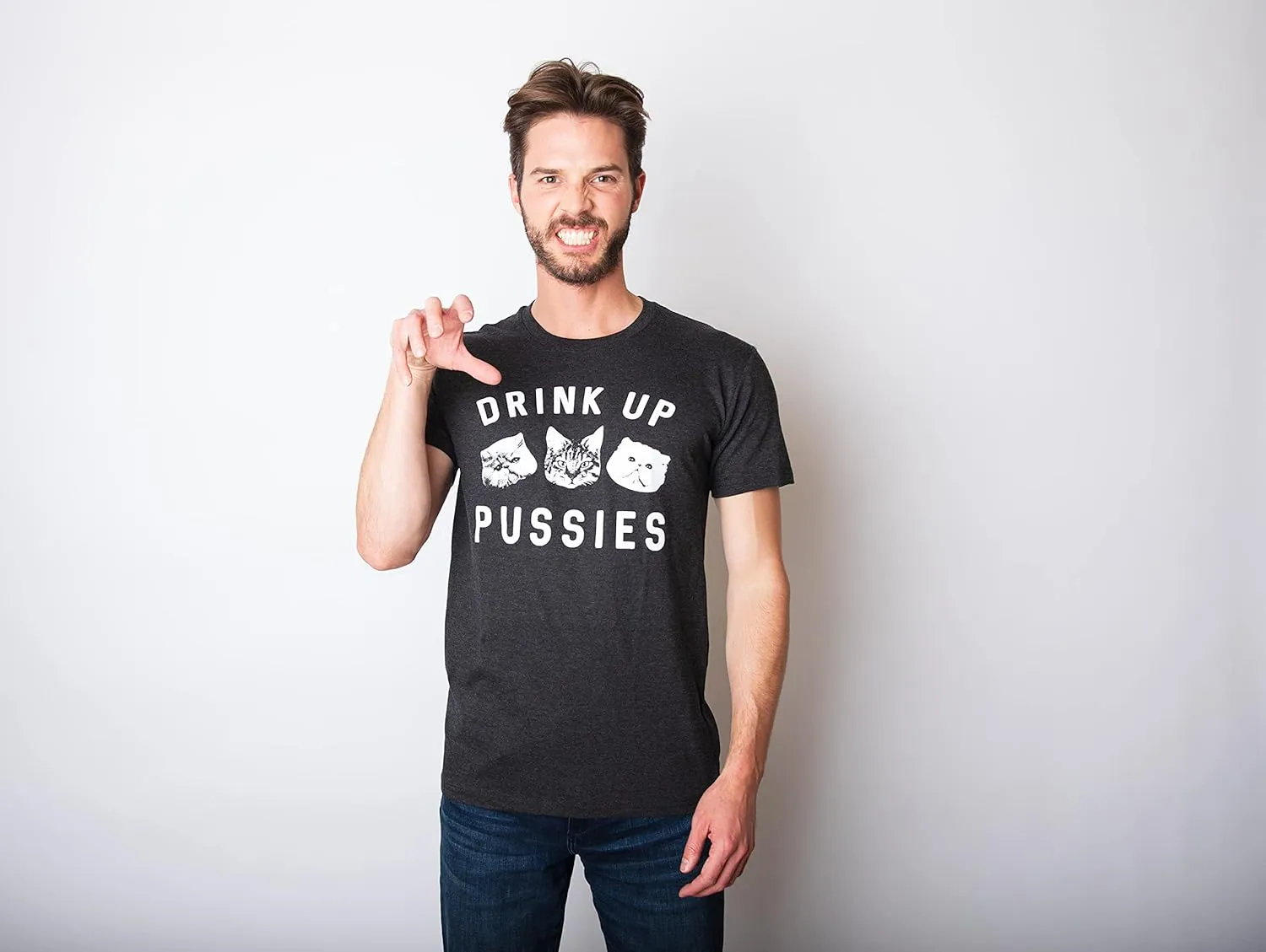 Funny Cat Drinking Shirt  Drink Up Pussies Novelty Graphic Tee | Adult Humor, St. Patricks Day & Party Wear
