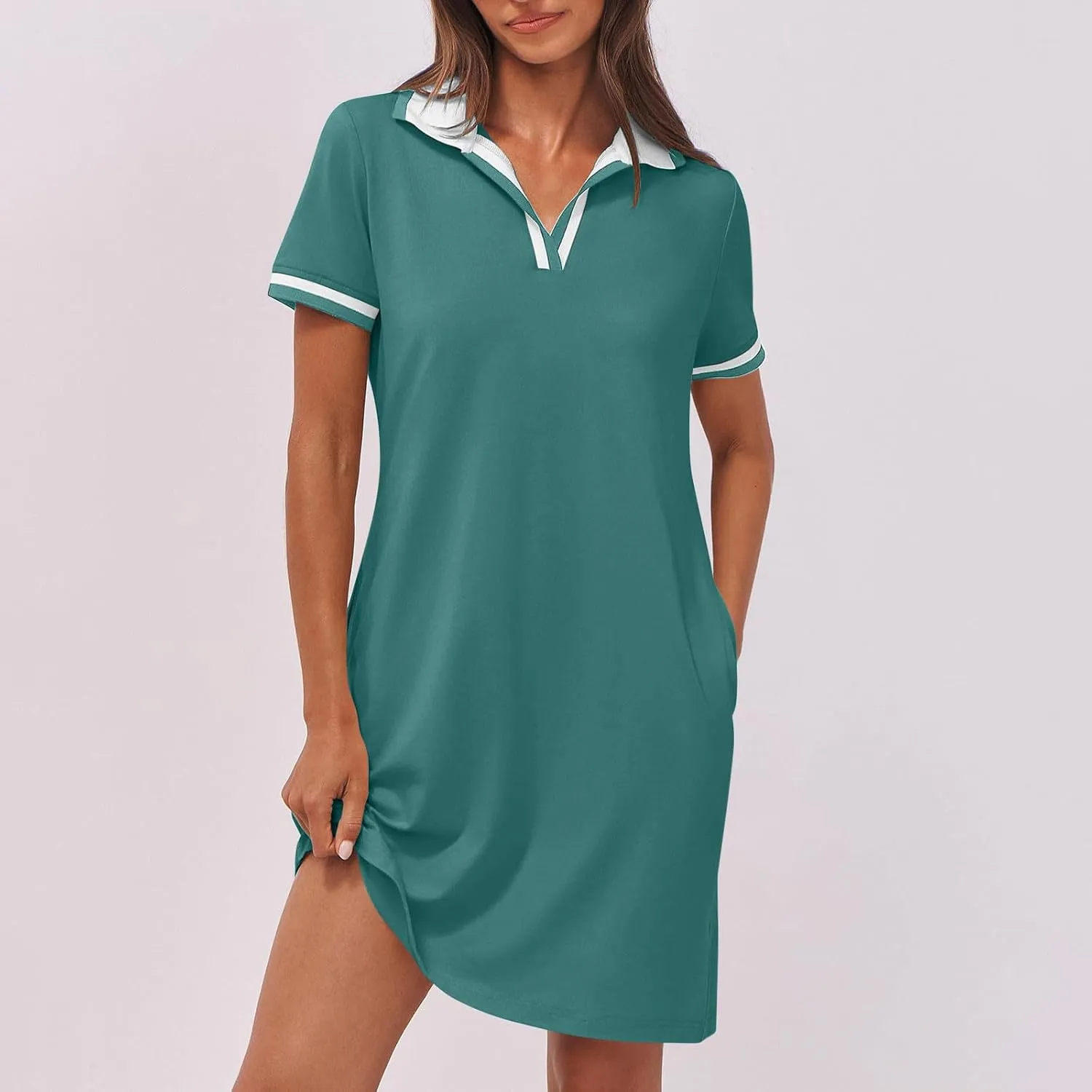 JOAU Women's Polo Dresses Color Block Short Sleeve V Neck 2025 Casual Summer Tennis Golf Mini T-Shirt Dress with Pockets