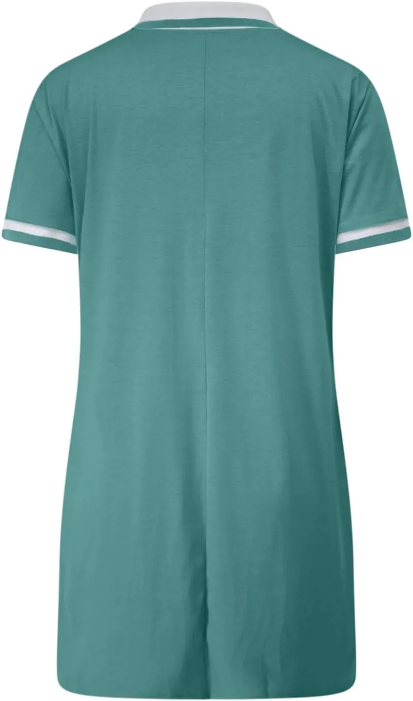 JOAU Women's Polo Dresses Color Block Short Sleeve V Neck 2025 Casual Summer Tennis Golf Mini T-Shirt Dress with Pockets