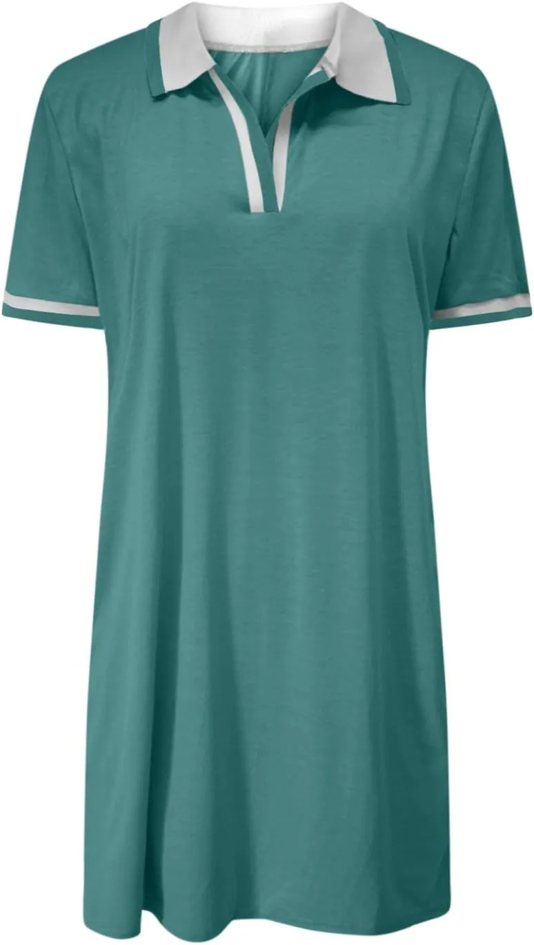 JOAU Women's Polo Dresses Color Block Short Sleeve V Neck 2025 Casual Summer Tennis Golf Mini T-Shirt Dress with Pockets