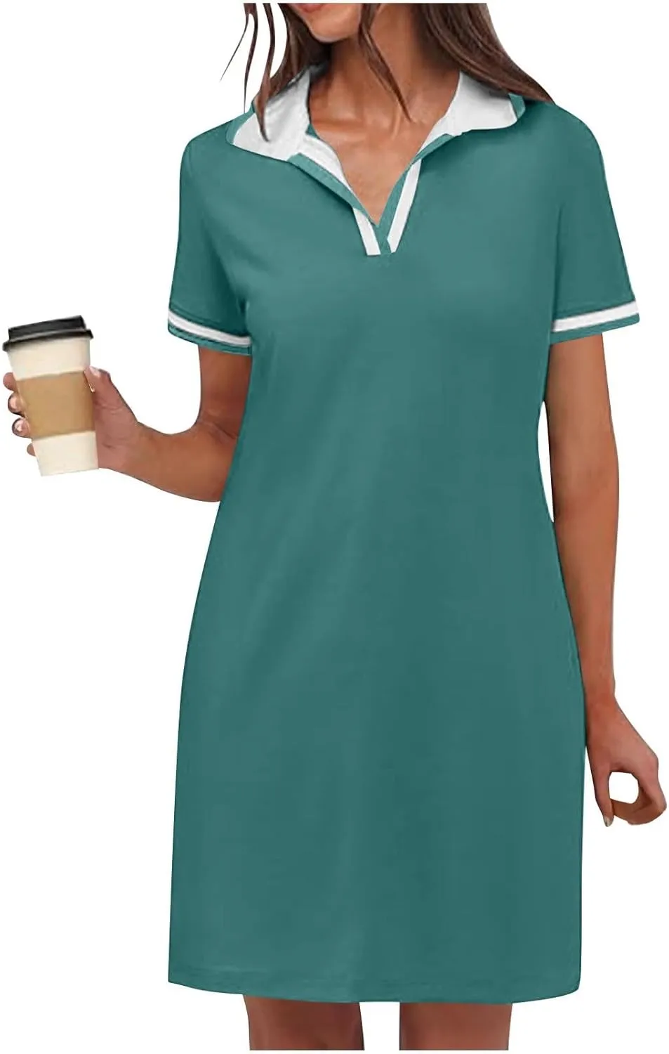 JOAU Women's Polo Dresses Color Block Short Sleeve V Neck 2025 Casual Summer Tennis Golf Mini T-Shirt Dress with Pockets