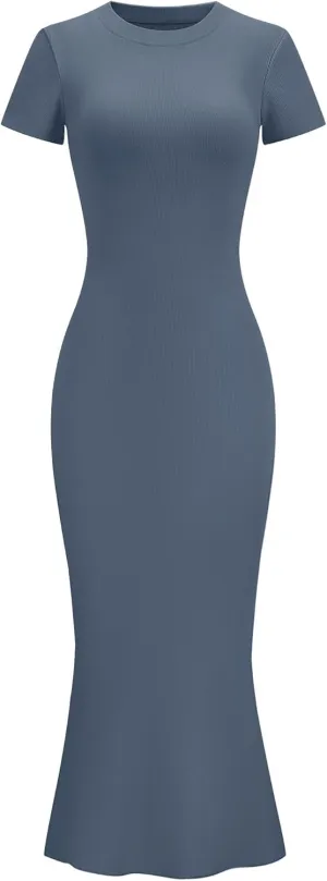 LOMON Women Fishtail Hem Ribbed Maxi Dresses Summer Casual Stylish Y2k Sexy Fitted Lady Elegant Cotton Soft Lounge Dress