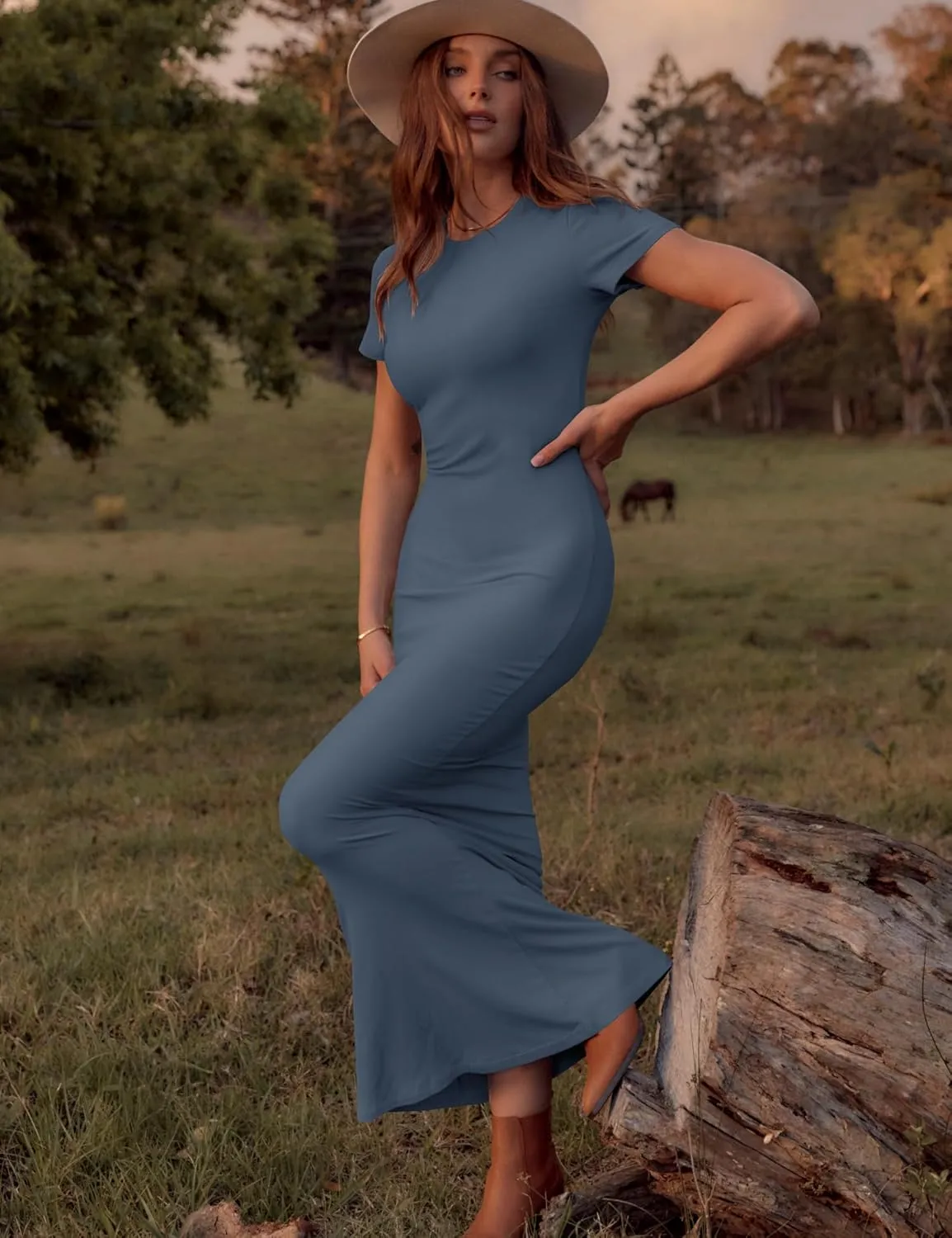 LOMON Women Fishtail Hem Ribbed Maxi Dresses Summer Casual Stylish Y2k Sexy Fitted Lady Elegant Cotton Soft Lounge Dress