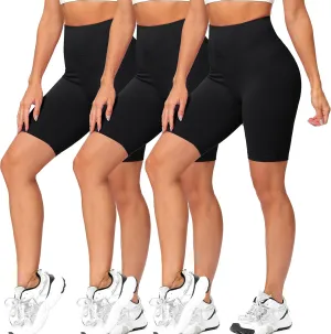 Natural Feelings 3 Pack Biker Shorts for Women-8" Workout Athletic Gym Sports Yoga Shorts Pants