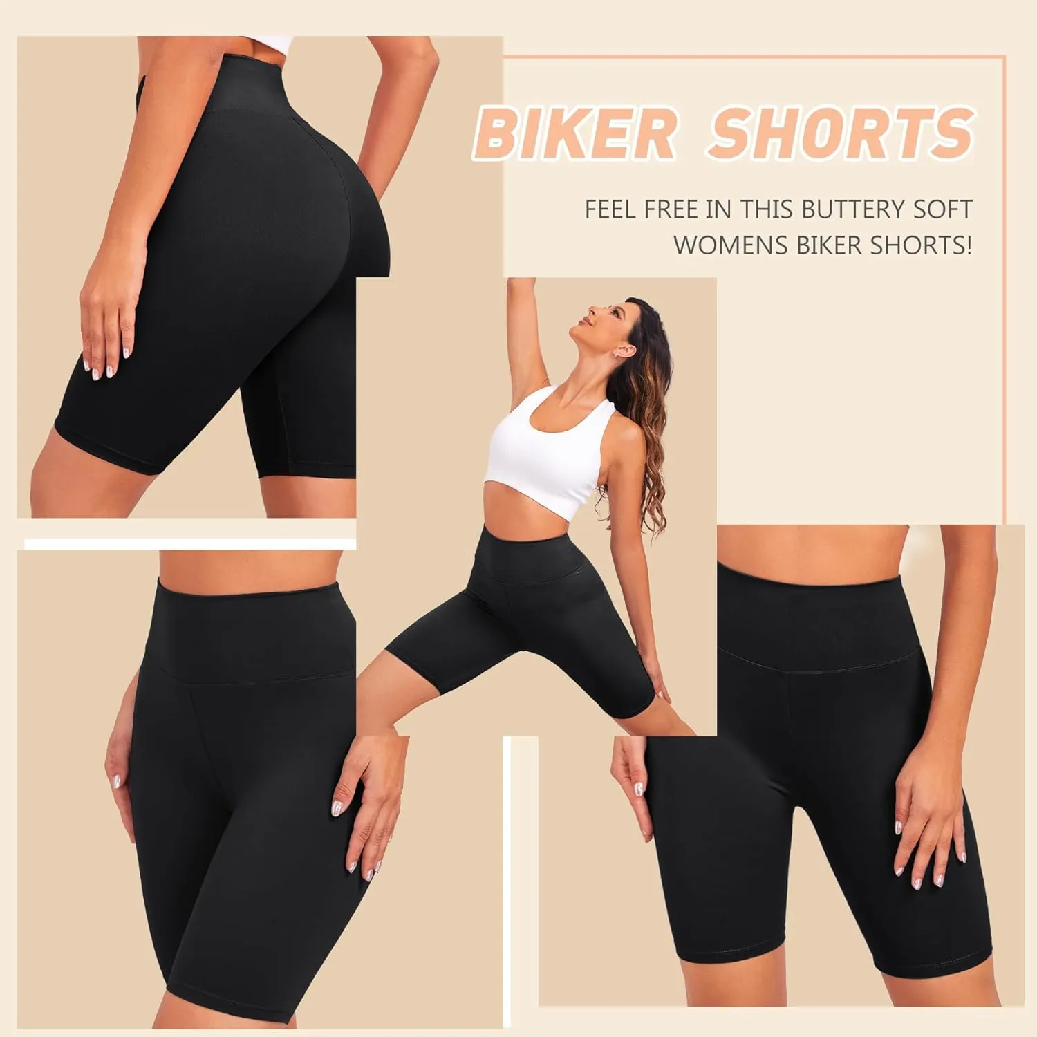 Natural Feelings 3 Pack Biker Shorts for Women-8" Workout Athletic Gym Sports Yoga Shorts Pants