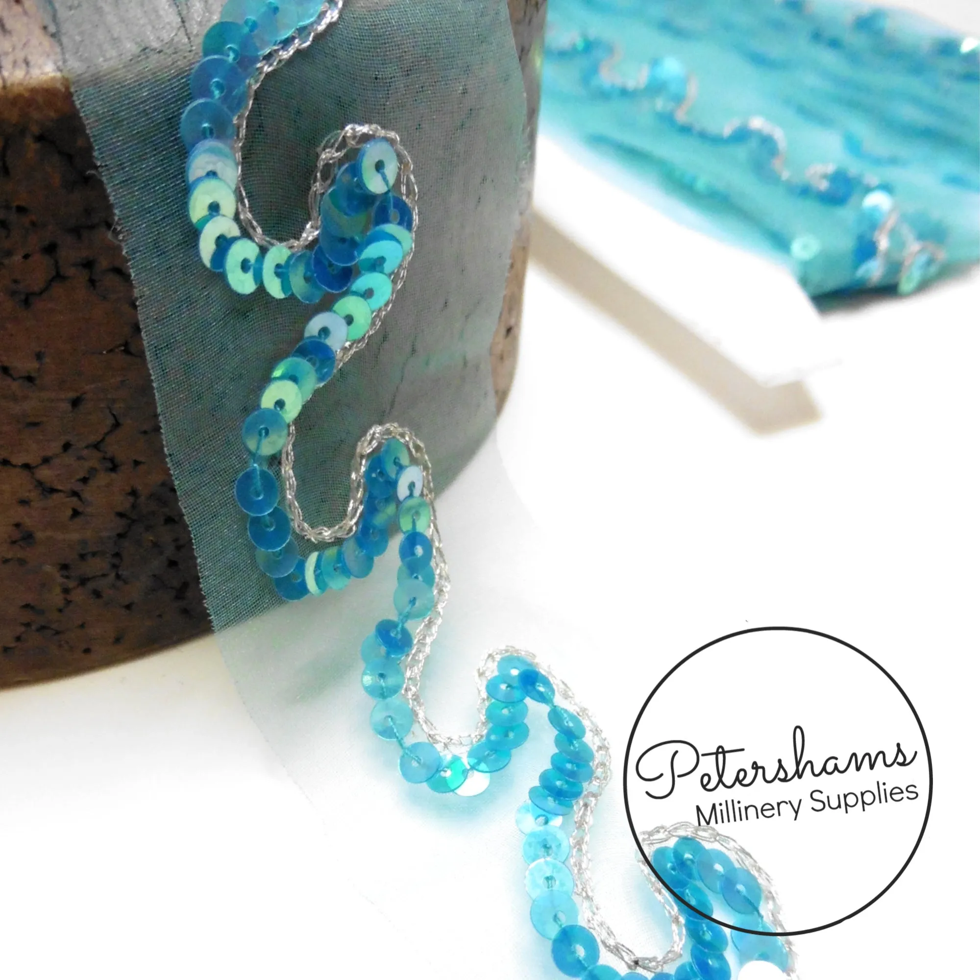 Tiny Sequin and Lurex Chain Stitch Wave Design Trim - 1m
