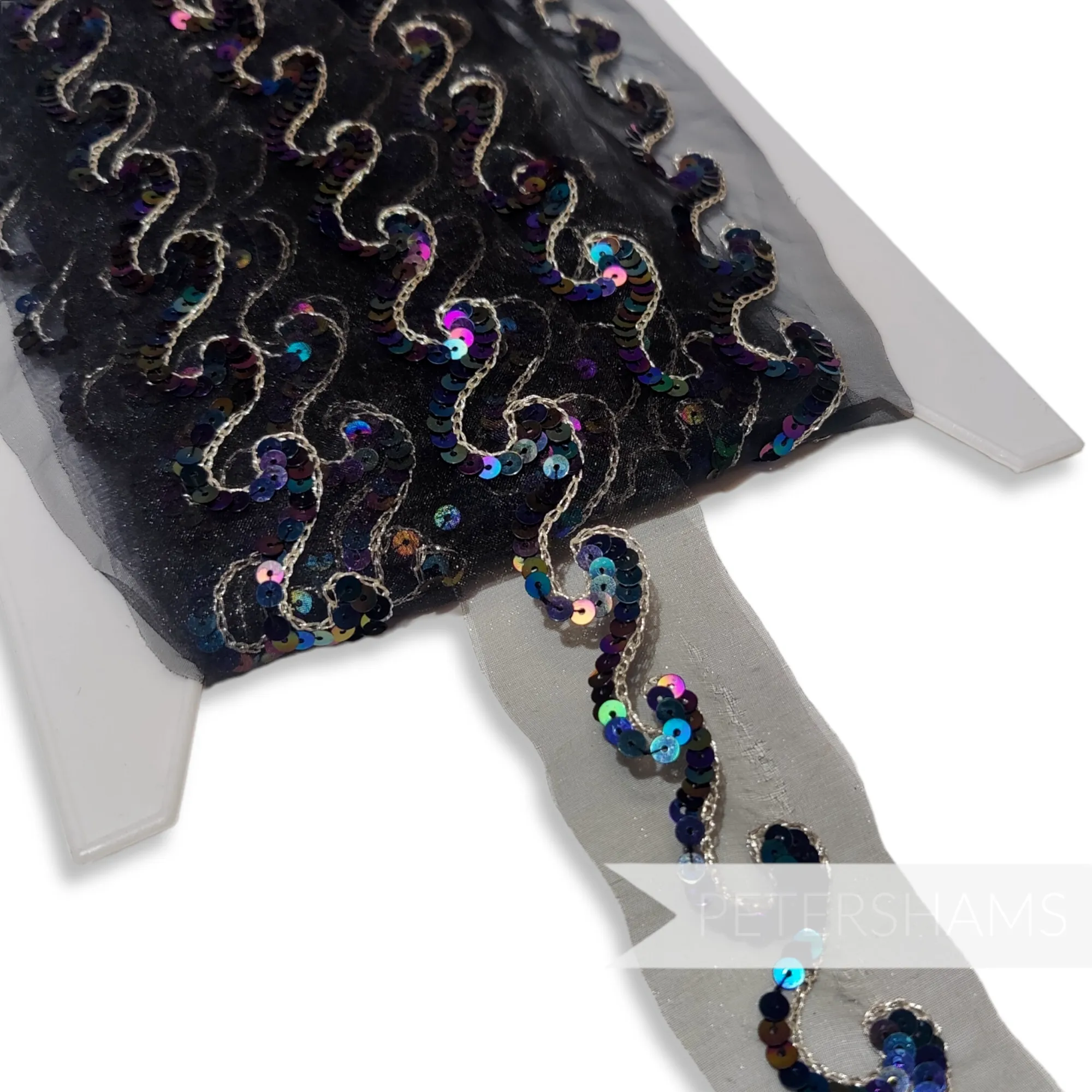 Tiny Sequin and Lurex Chain Stitch Wave Design Trim - 1m