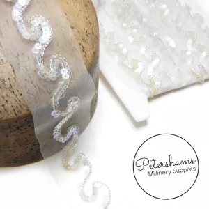 Tiny Sequin and Lurex Chain Stitch Wave Design Trim - 1m