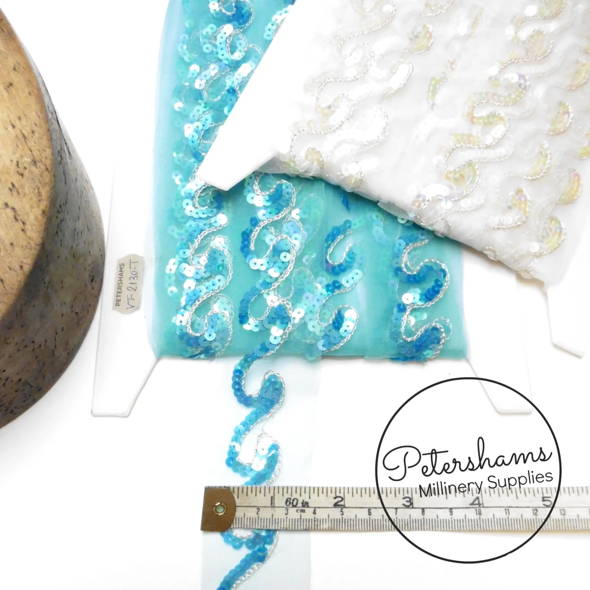 Tiny Sequin and Lurex Chain Stitch Wave Design Trim - 1m