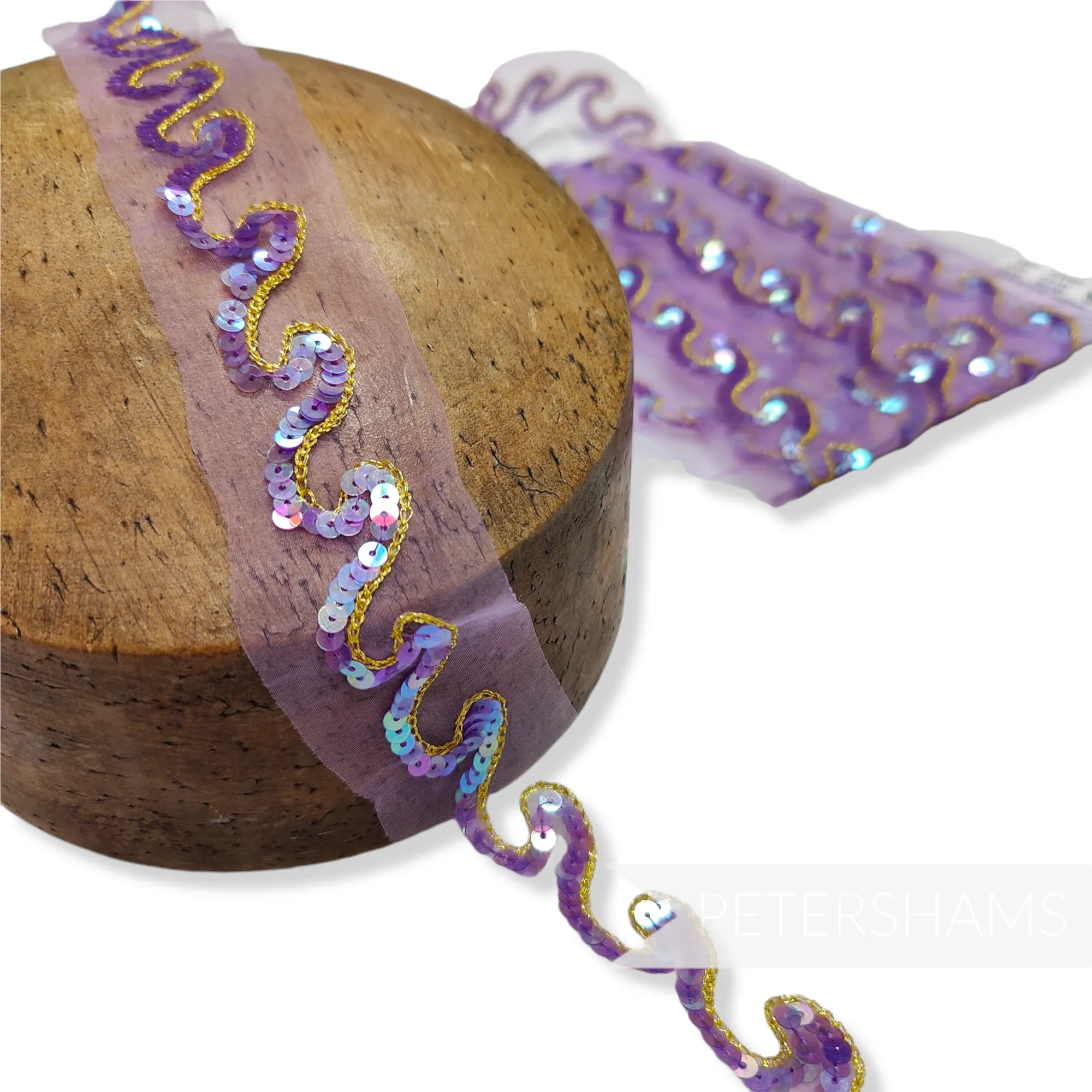 Tiny Sequin and Lurex Chain Stitch Wave Design Trim - 1m