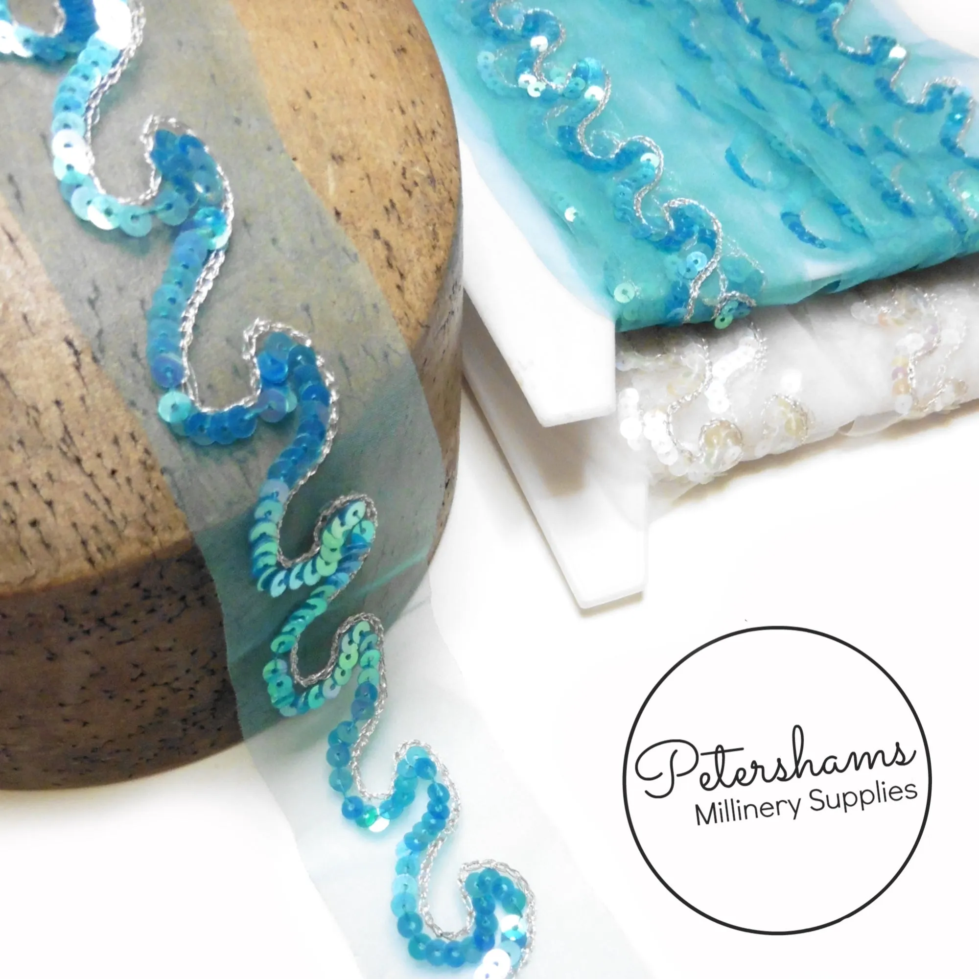 Tiny Sequin and Lurex Chain Stitch Wave Design Trim - 1m