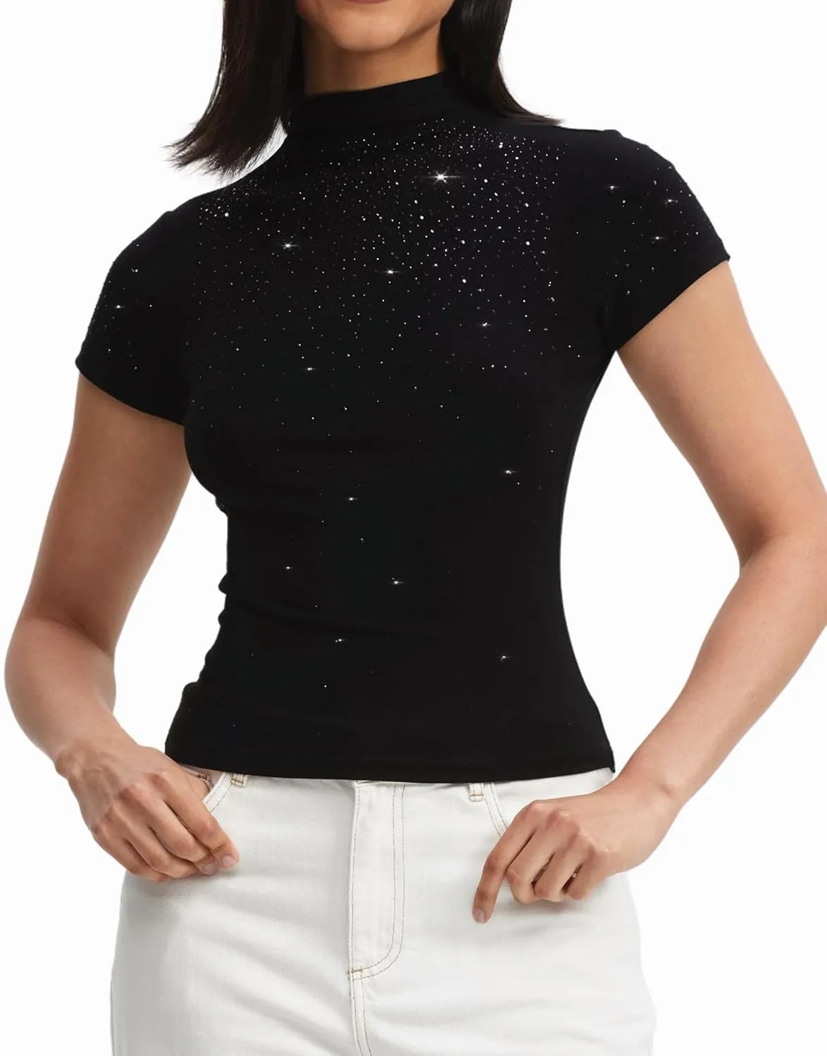 Womens Short Sleeve/Sleeveless Mock Turtleneck Stretch Fitted Underscrubs Layer Tee Tops