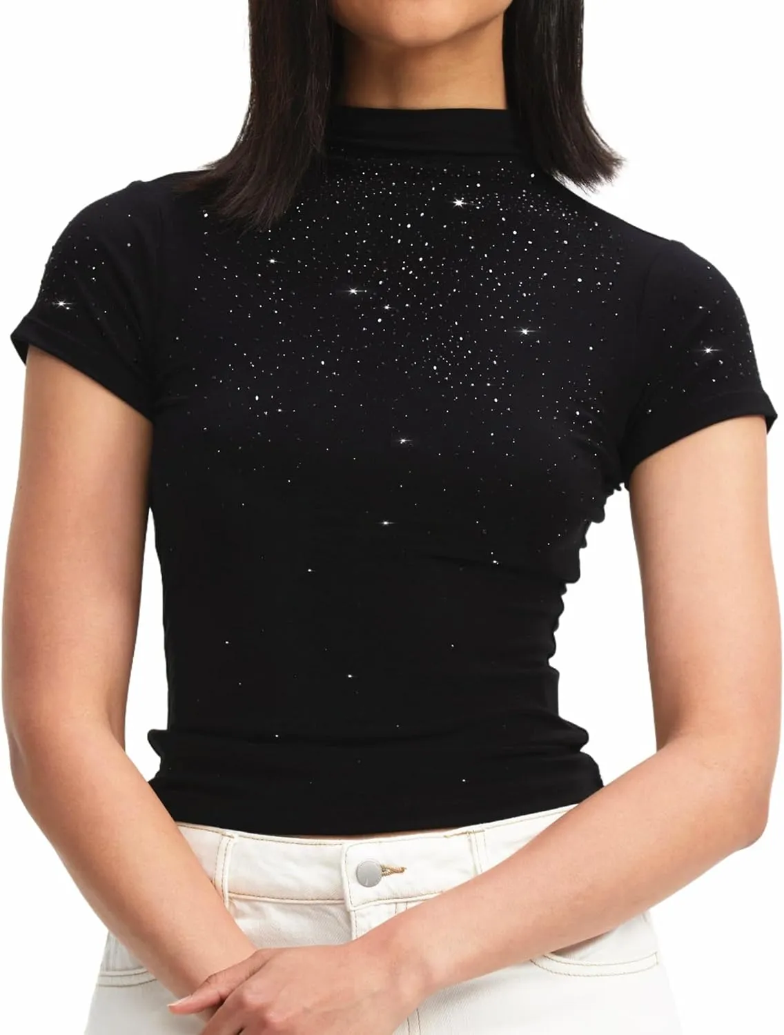 Womens Short Sleeve/Sleeveless Mock Turtleneck Stretch Fitted Underscrubs Layer Tee Tops